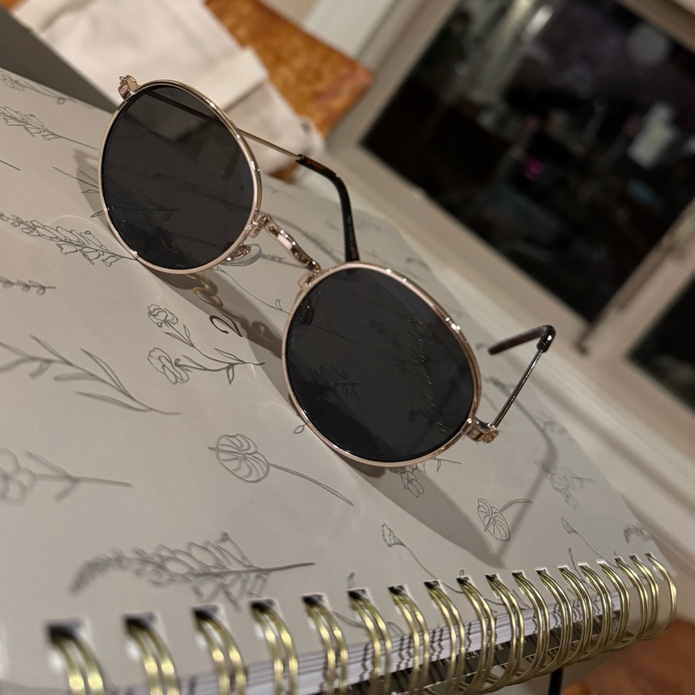Toddler Round Black Sunglasses with Silver Gold Frame